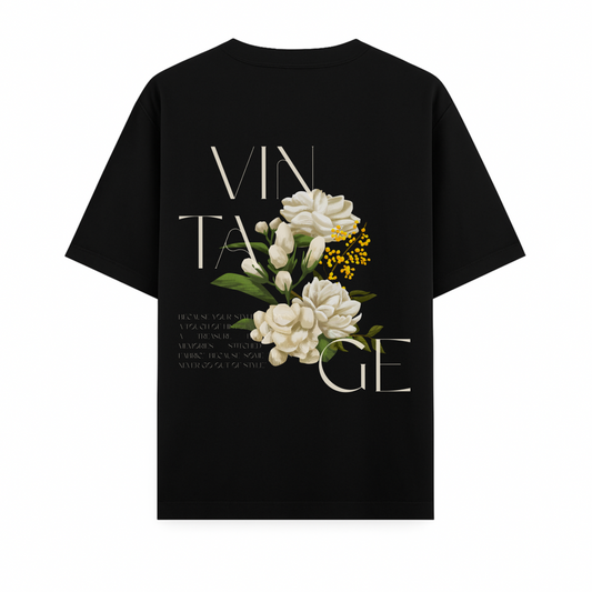 Obrah Vintage Oversized Tee – Floral Noir