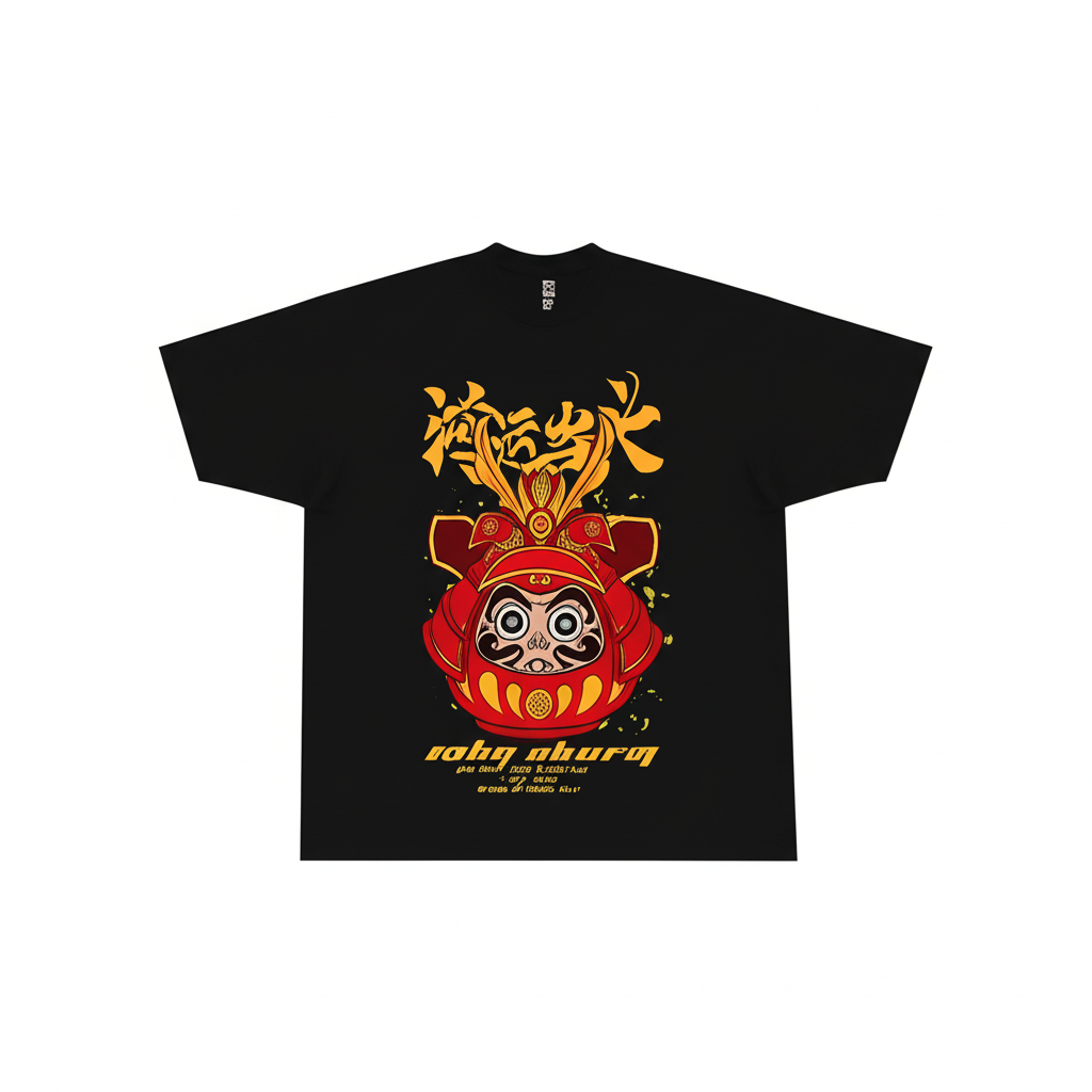 Lucky Charm Oversized T-Shirt – Japanese Daruma Samurai Streetwear Tee