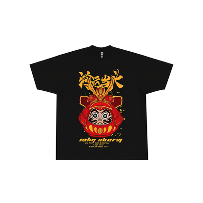 Lucky Charm Oversized T-Shirt – Japanese Daruma Samurai Streetwear Tee