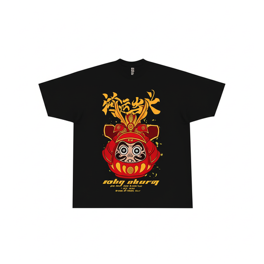 Lucky Charm Oversized T-Shirt – Japanese Daruma Samurai Streetwear Tee
