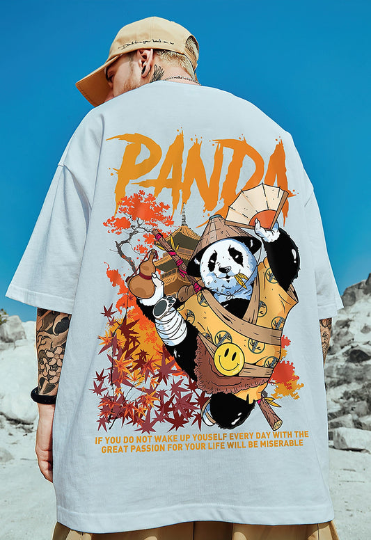 Oversized Panda Graphic T-Shirt – Samurai Streetwear Tee with Bold Anime Design